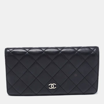 Chanel Black Quilted Leather CC L Yen Wallet