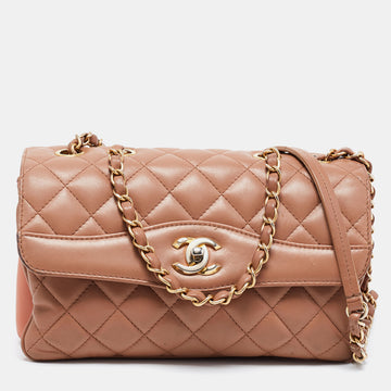 Chanel Beige/Peach Quilted Leather Straight Line Flap Bag