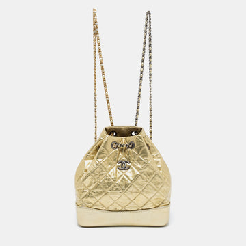 Chanel Metallic Gold Quilted Laminated Leather Small Gabrielle Backpack