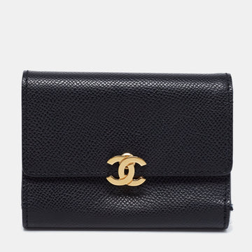 Chanel Black Caviar Leather Vintage CC Trifold Wallet