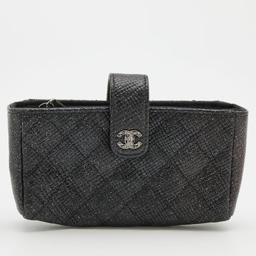 Chanel Black Shimmering Quilted Leather CC Phone Pouch