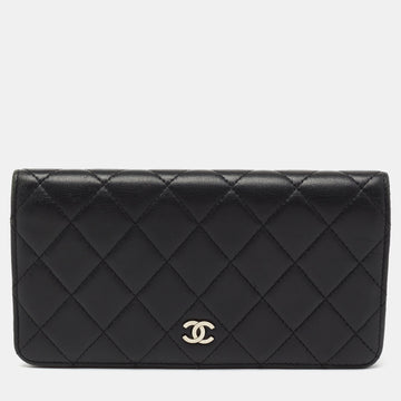 Chanel Black Quilted Leather L Yen Continental Wallet