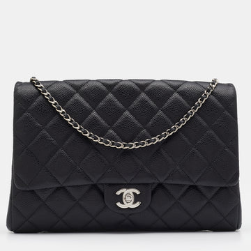 Chanel Black Quilted Caviar Leather Chain Flap Clutch Bag