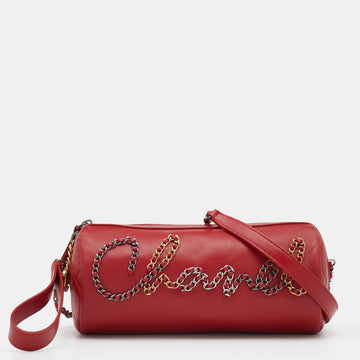 Chanel Red Leather Signature Chain Bowling Bag