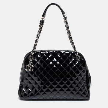 Chanel Black Quilted Patent Large Just Mademoiselle Bowler Bag