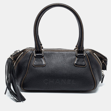 Chanel Black Leather LAX Tassel Bowler Bag