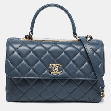 Chanel Stone Blue Quilted Leather Trendy CC Medium Top Handle Bag