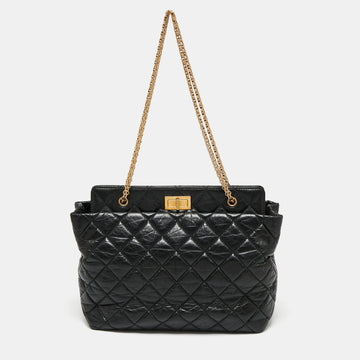 Chanel Black Quilted Crinkled Leather Reissue 2.55 Grand Shopping Bag