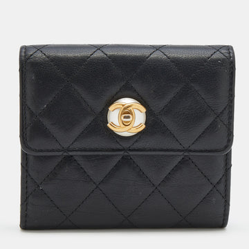 Chanel Black Quilted Leather Pearl CC Bifold Wallet