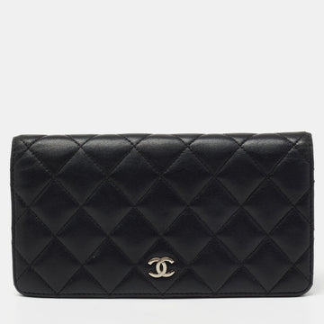 Chanel Black Quilted Leather L Yen Continental Wallet