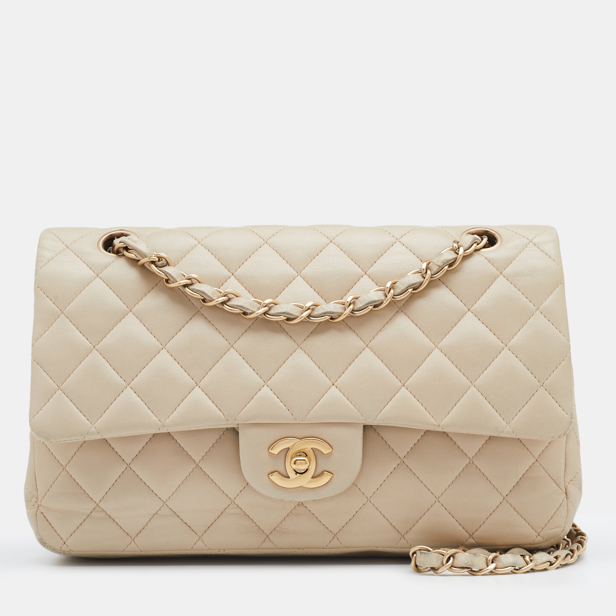 Chanel Cream Quilted Leather Medium Classic Double Flap Bag