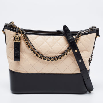 Chanel Beige/Black Quilted Leather Medium Gabrielle Shoulder Bag
