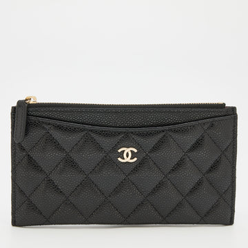 Chanel Black Quilted Caviar Leather CC Zip Pouch