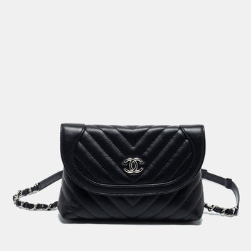 Chanel Black Chevron Leather waist Belt Bag