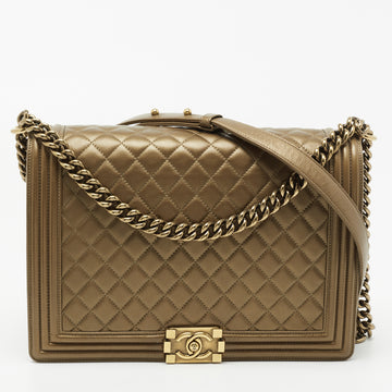 Chanel Metallic Gold Quilted Leather Large Boy Flap Bag