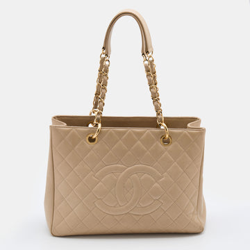 Chanel Beige Quilted Caviar Leather GST Tote