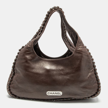 Chanel Dark Brown Leather Chain Around Hobo