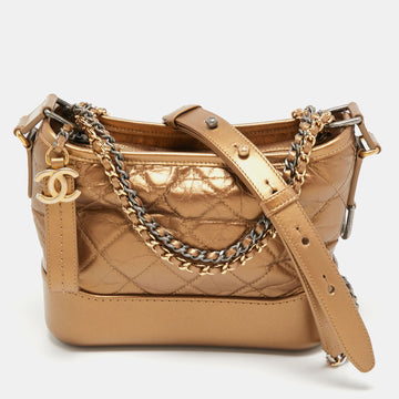 Chanel Metallic Brown Quilted Leather Small Gabrielle Hobo