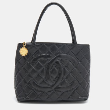 Chanel Black Quilted Caviar Leather Vintage Medallion Bag
