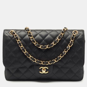 Chanel Black Quilted Caviar Leather Jumbo Classic Double Flap Bag