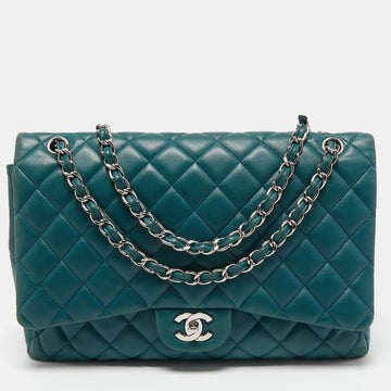 Chanel Teal Blue Quilted Leather Maxi Classic Single Flap Shoulder Bag