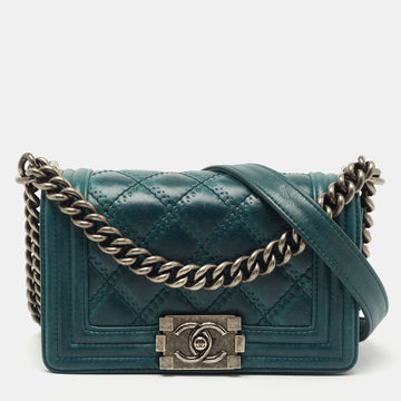 Chanel Green Quilted Leather Small Boy Flap Bag