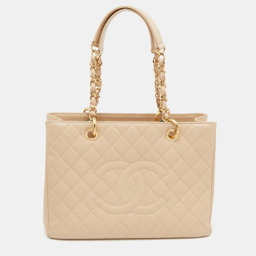 Chanel Beige Quilted Caviar Leather GST Shopper Tote