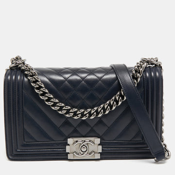 Chanel Navy Blue Mixed Quilted Leather Medium Boy Flap Bag