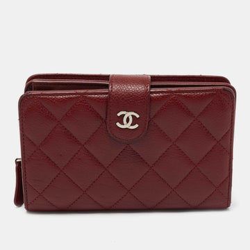 Chanel Red Quilted Caviar Leather CC French Wallet