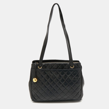 Chanel Black Quilted Leather Vintage Zip Tote