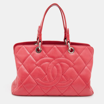 Chanel Red Quilted Caviar Leather CC Timeless Soft Shopper Tote