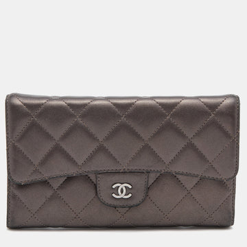 Chanel Grey Quilted Leather Flap Continental Wallet