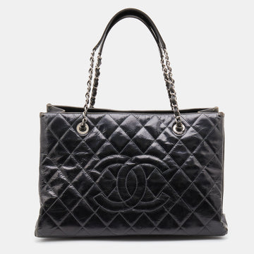 Chanel Dark Grey Quilted Leather Large Shopping Tote