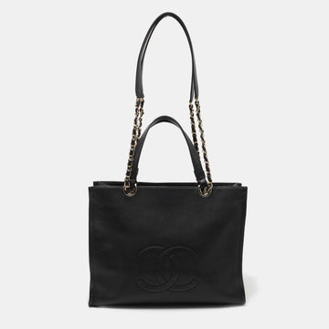 Chanel Black Leather CC Top Zip Shopper Tote