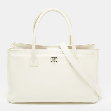 Chanel White Leather Cerf Shopper Tote