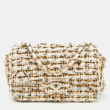 Chanel White/Multiicolor Quilted Tweed New Mini Classic Flap Bag