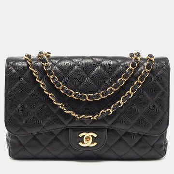 Chanel Black Quilted Caviar Leather Jumbo Classic Single Flap Bag