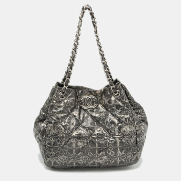 Chanel Metallic Grey Quilted Printed Vinyl Rock in Moscow Hobo