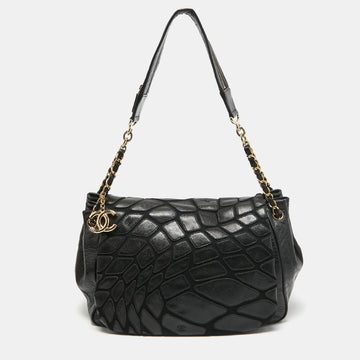 Chanel Black Leather Patchwork Accordion Shoulder Bag