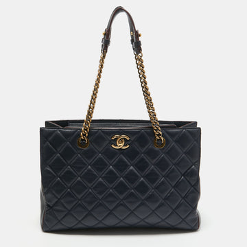 Chanel Navy Blue Quilted Leather Perfect Edge Tote