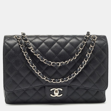 Chanel Black Quilted Caviar Leather Maxi Classic Double Flap Bag