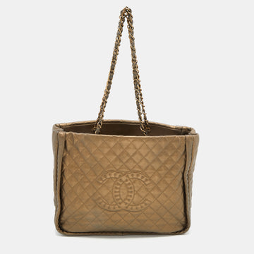 Chanel Metallic Brown Quilted Leather Petite Shopping Timeless Tote