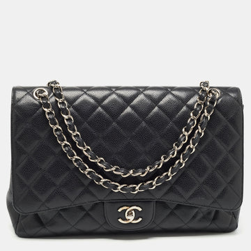 Chanel Black Quilted Caviar Leather Maxi Classic Single Flap Bag