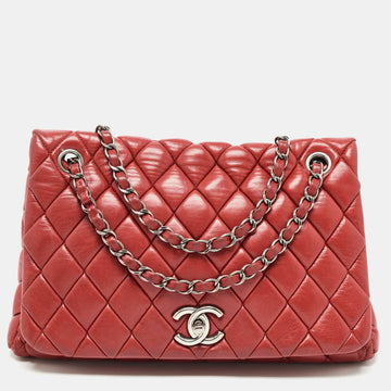 Chanel Red Bubble Quilted Leather Flap Shoulder Bag