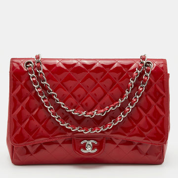 Chanel Red Quilted Patent Leather Maxi Classic Single Flap Bag