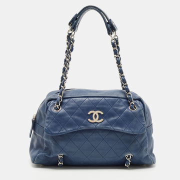 Chanel Blue Quilted Leather CC Front Pocket Bag