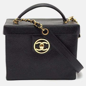 Chanel Black Caviar Leather Vintage CC Vanity Case Bag