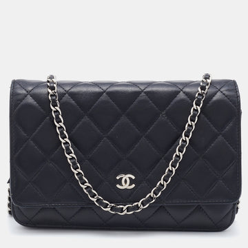 Chanel Black Quilted Leather Classic Wallet on Chain