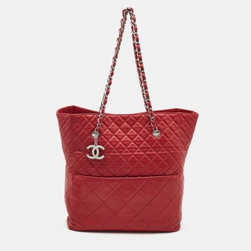 Chanel Red Quilted Leather In-The-Business North South Tote