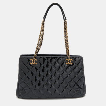 Chanel Black Quilted Patent Leather Double Chain Bag